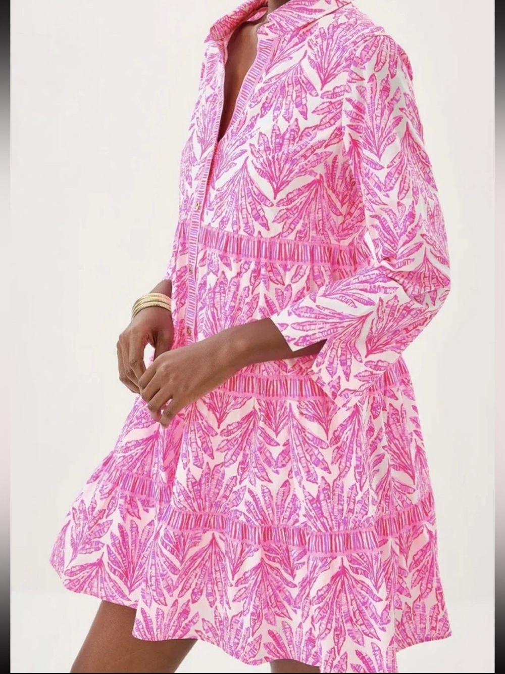 Lilly Pulitzer Pink White Floral Collared Button Front Cotton Shirt Dress 4 NWT - Picture 6 of 9